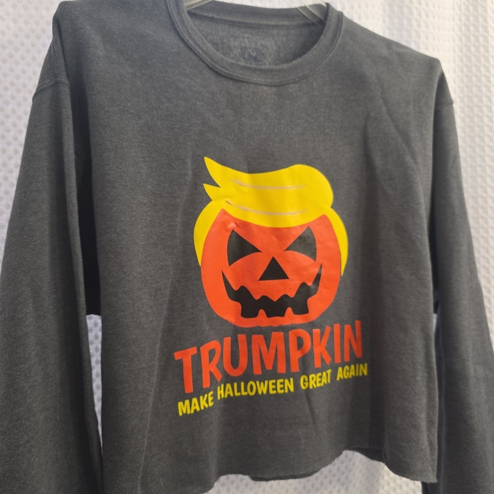 Trumpkin Make Halloween Great Again Grey Crop Top Funny Pumpkin Size Medium - Picture 3 of 7